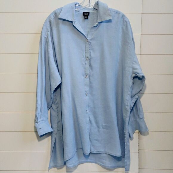 Eileen Fisher Oversized Linen Button Up Shirt Women's Medium Vintage Made in USA - Picture 2 of 8